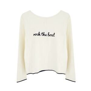 PINK PINEAPPLE Rock the Boat Embroidered Boat Neck Cotton Sweater Ivory S